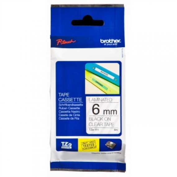 Brother TZe-111  6mm Black on Clear Laminated